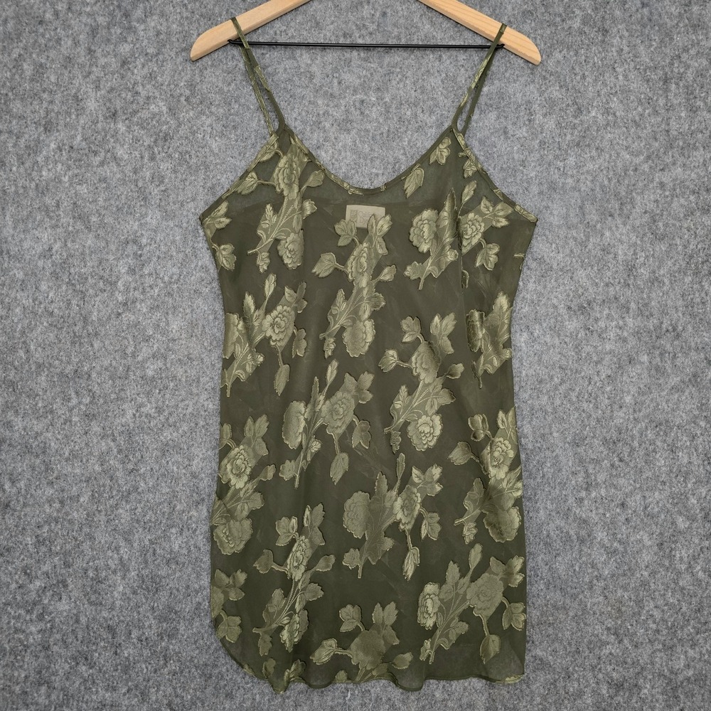 VTG CA Dynasty Nightgown M Green Slip Sheer Floral Chiffon Chemise Lingerie 90s